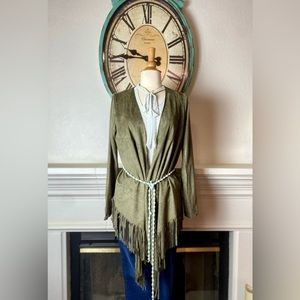 36.5 Olive Green Fringe Cardigan/Jacket